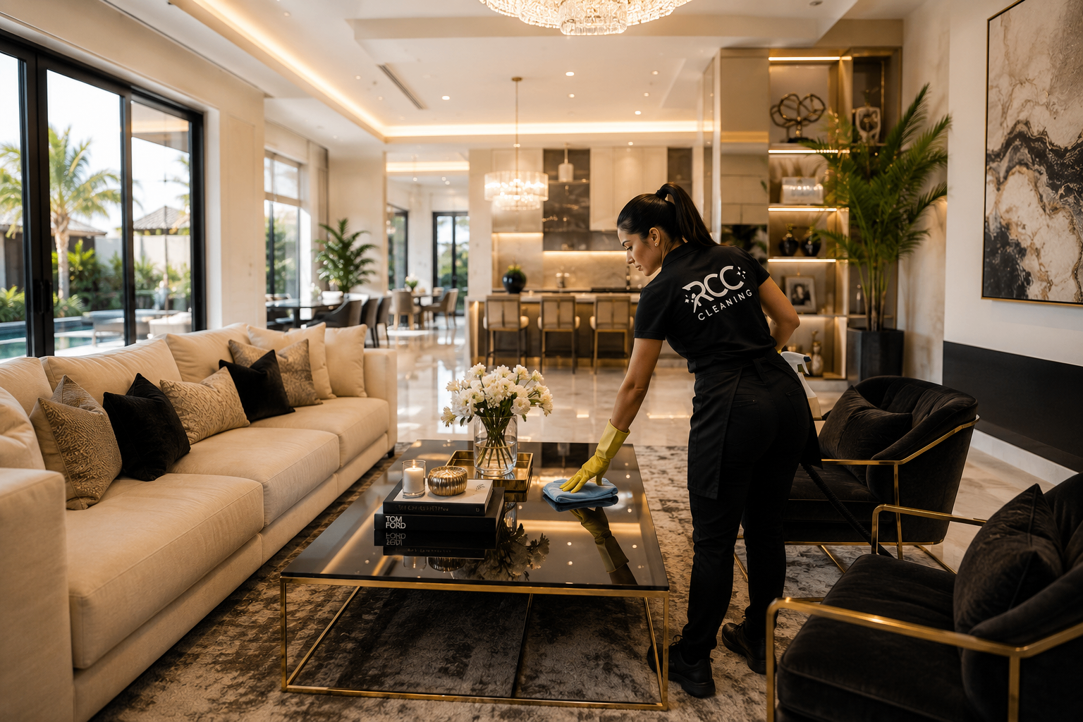 RCC Cleaning professional cleaning a modern luxury living room